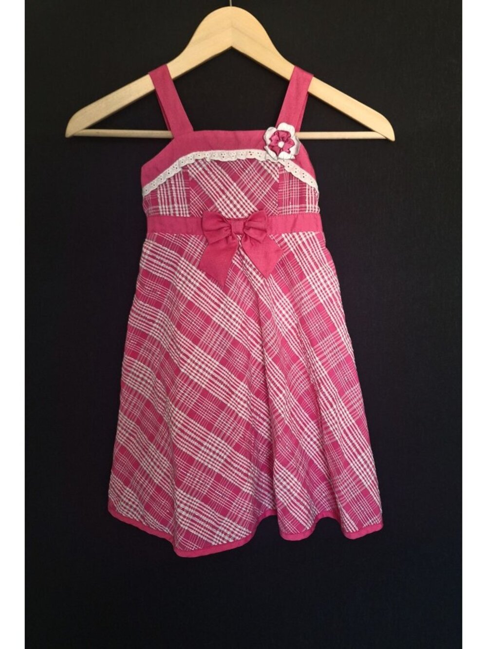 💙 Youngland Girls Pink Plaid Dress Bow Accent Dress Size 6 Sleeveless Party Dre